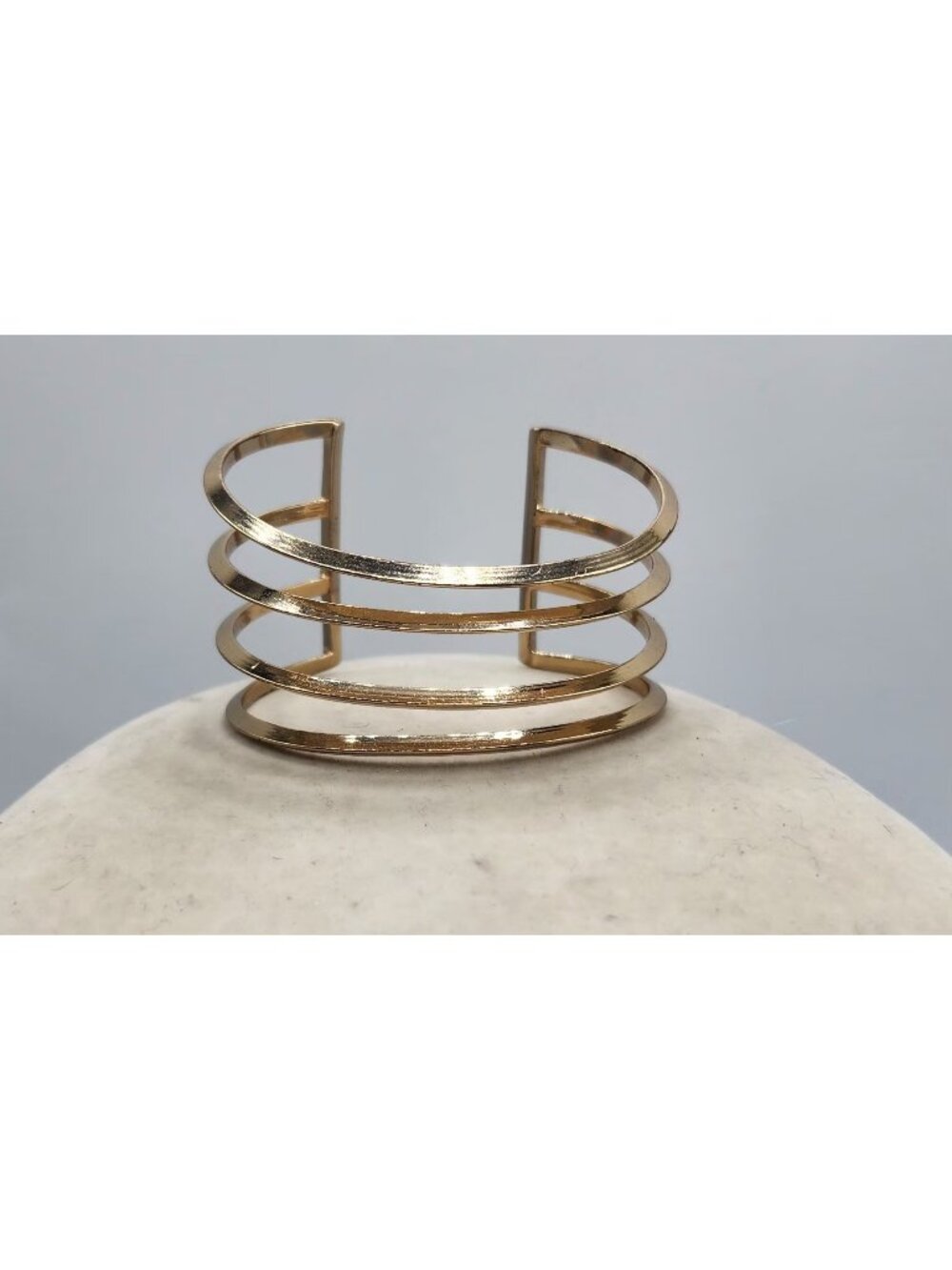 Gold-Tone Open Cuff Bracelet With Modern Multi-Band Design